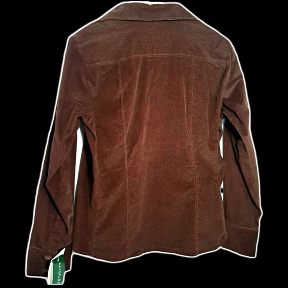 NWT women's fitted chocolate-brown corduroy button-up shirt, Harvé Benard. - Picture 4 of 11